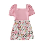 LMTODLFG Baby Girl Clothes Toddler Girls Short Sleeve Ribbed Tops Summer Flowers Prints Buttons Skirts Outfits Baby Boy Gifts Pink 4 Years